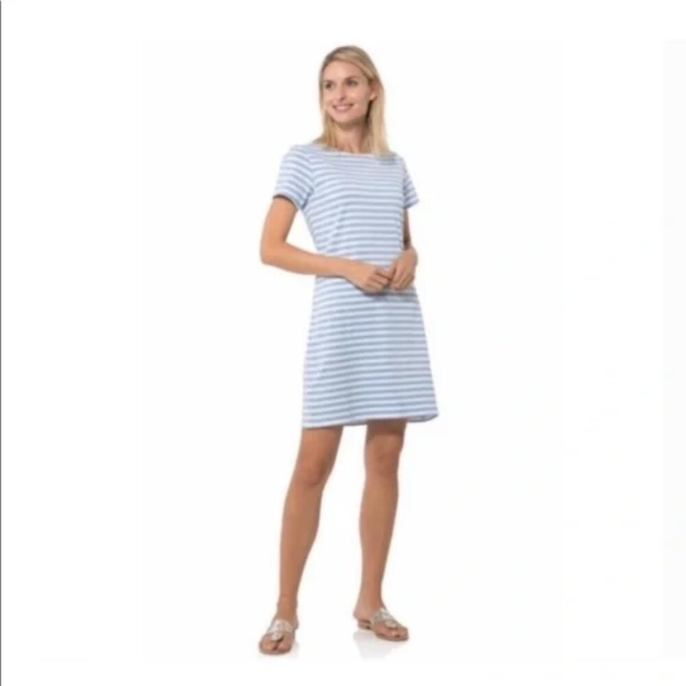 Sail To Sable Shift Dress Blue Striped Shirt Dress‎ Nautical Women's Size M
